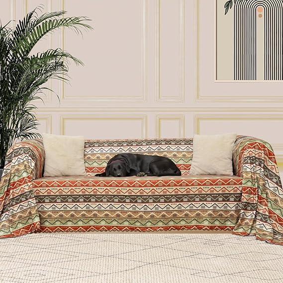 LATUDA CONCEPT SoftMicro Boho Ethnic Pattern Microfiber Sofa Cover and Shawl, Anti-Slip 180x220 cm