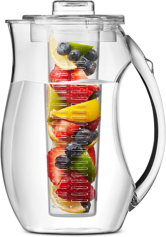 Water Infuser Pitcher By Home Essentials & Beyond Shatterproof Acrylic Elegant Durable Design Ideal for Iced Tea, Fruit Infused Water and Juice (93 oz)
