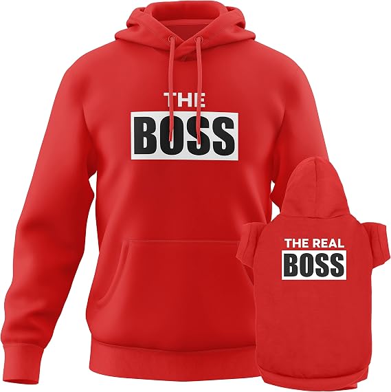 Matching Hoodies for Dogs and Humans The Boss The Real Boss Pet & Owner Sweaters - Soft Dog Sweatshirt Set