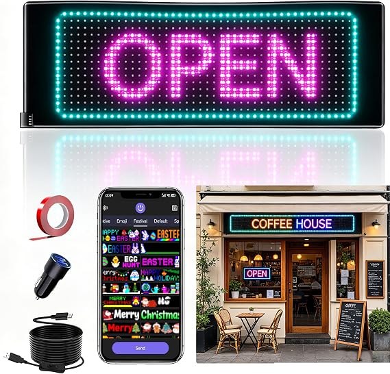 Devil Eyes Light: Devil Eyes LED Scoreboard (47 x 12 cm) with Bluetooth App LED Eyes LED Display Programmable Script Light Signs Neon Sign for Indoor Outdoor Party Wedding Christmas Decoration