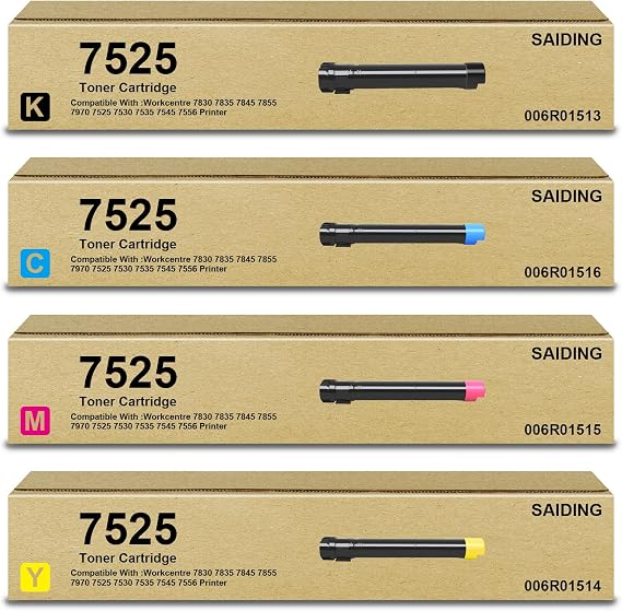 High Yield 7525 Toner Cartridge 4 Pack 006R01513 006R01514 006R01515 006R01516 Replacement with Xerox WorkCentre 7525 7530 7535 7545 7556 7830 7835 7845 7855 7970 Printer