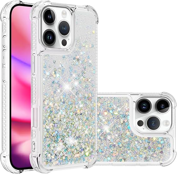 IMEIKONST Glitter Liquid Case for iPhone 16 Pro Max Clear Silver YBW