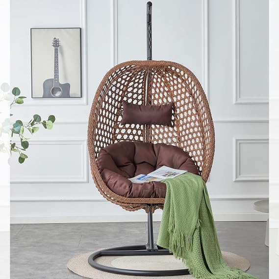 Egg Swing Chair with Stand,Patio Hanging Basket Chair Outdoor,Hammock Chair with Cushions and Pillow,Hanging Egg Chair with Aluminum Steel Frame for Indoor Bedroom Balcony