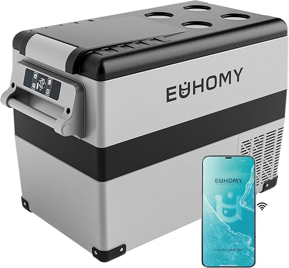 EUHOMY 12 Volt Refrigerator, 48QT(45L) Electric Cooler, 12V Fridge APP Control, 12V Cooler -4F~68F, Portable Freezer 12/24V DC 100-240V AC for Camping, Travel, Truck, Home