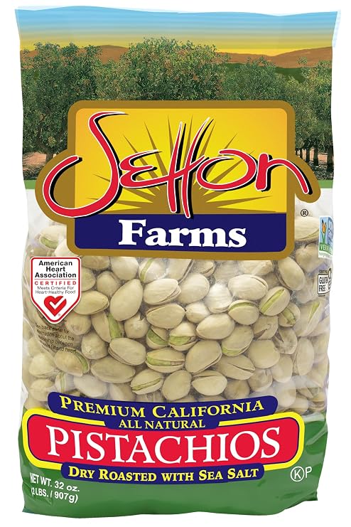 Setton Farms Roasted and Salted Premium California Pistachios 2lb Bag Certified NonGMO Gluten Free Vegan & Kosher, Dry Roasted With Sea Salt, 32 Oz