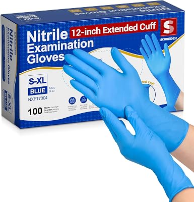 Schneider Nitrile Exam Gloves, Extended 12 Inches Cuff, Large, 4 mil, 100-ct Box, Gloves Disposable Latex Free, Powder Free for Medical, Food Prep, Cleaning, Cooking, Blue