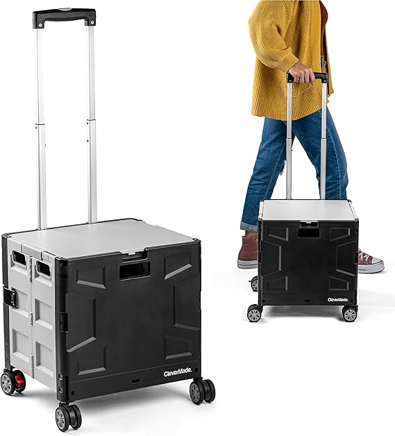 CleverMade Collapsible Crate with Wheels, 35L with Lid, 75 lb, Cool Gray
