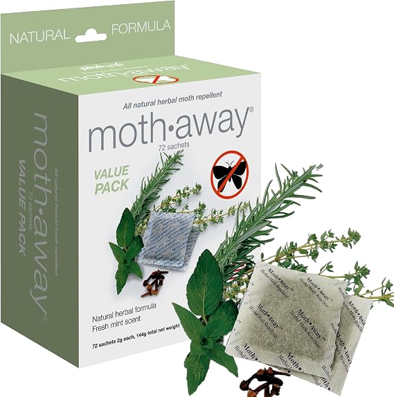Richards Homewares Moth Away Sachets 72-Pack Value Pack, Natural Herbal Moth Repellent, Non-Toxic & Chemical-Free, Fresh Scent for Closets, Drawers & Storage Made in USA