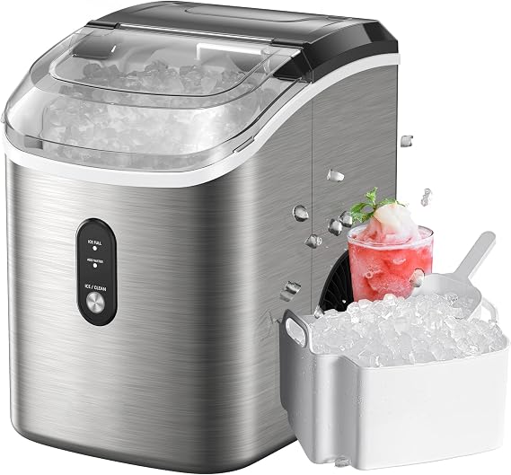 Nugget Ice Makers Countertop, Pellet Ice Machine with Self-Cleaning Function, Nugget Ice Machine Produces 33 lbs of Chewable Ice in 24 Hours, Sonic Ice Maker Perfect for Home Kitchens Party Camping