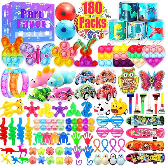 180 Party Favors for Kids, Fidget Toys Bulk, Treasure Box Toys for Classroom Prizes, Goodie Bag Stuffers Pinata Fillers, Carnival Birthday Stocking Stuffers for Boys Girls, Prize Box Toy 