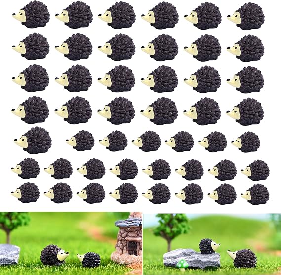 50 Pcs Mini Hedgehog Figurines Tiny Resin Hedgehog for DIY Fairy Garden Miniature Moss Landscape, Set A