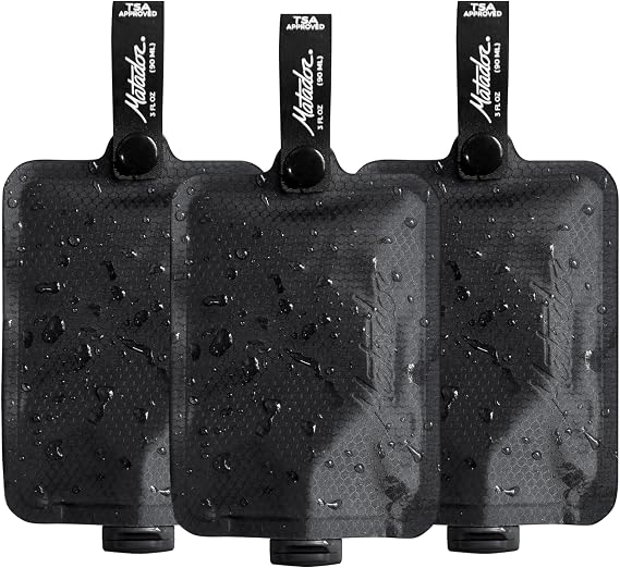 Matador Toiletry Bottles - 3 OZ Travel Bottles for Toiletries; TSA Approved Toiletry Pouches with Labels; Refillable Travel Pouch; Containers for Creams, Gels, Pastes, and Liquids