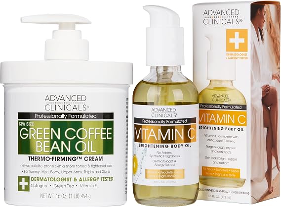 Advanced Clinicals Green Coffee Bean Oil Firming Cream + Vitamin C Body Oil Set