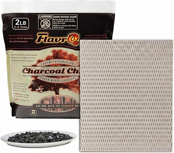 Starter Kit - Natural Sugar Maple Charcoal Chips & Stainless Steel Grid - Get Authentic Charcoal BBQ Taste on a Gas Grill in 10 Minutes - Smoker Box Alternative for Propane Grills - 2lb Bag