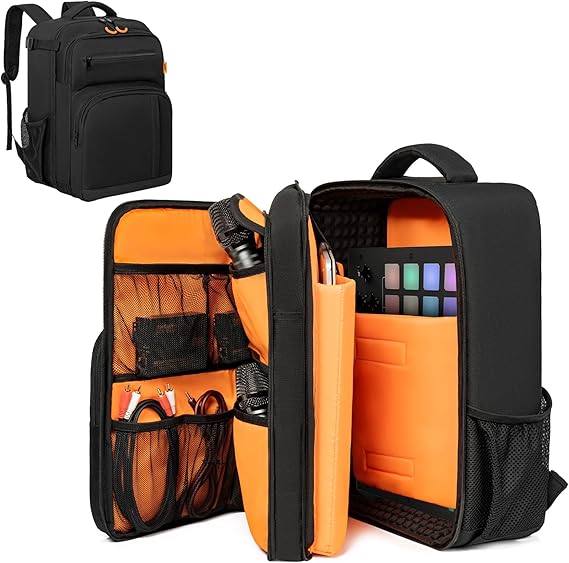 GMAK Audio Mixer Backpack, Padded Mixer Backpack Audio Mixer Travel Case | Compatible with RDECaster Pro/Pro II, ProFX10v3, RC Duo, Protective Audio Mixer Bag with Pockets for Podcast Gear and Mics