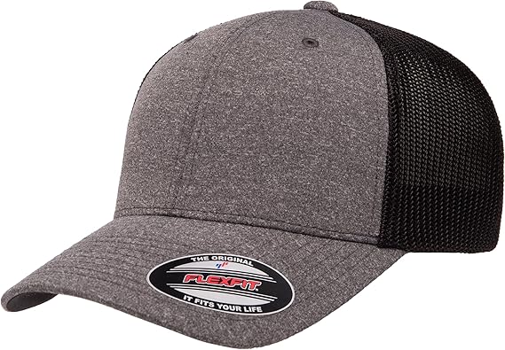 Flexfit Men's 110 Mesh Trucker Hat, Dark Heather/Black, One Size