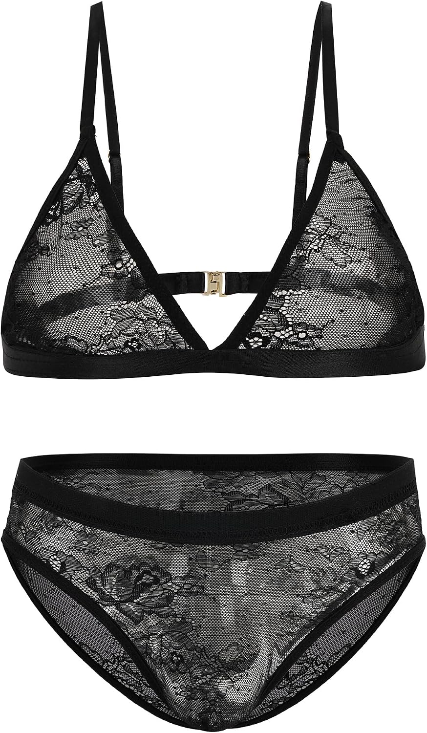FEOYA Mens Lace Tank Top 2 Pieces Bikini Set Bra Crop Tops Lingerie Panties Bikini Exotic Black Underwear