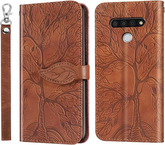 LG Stylo 6 Wallet Case with Card Holder/Slot,PU Leather Flip Folio Shell [Magnetic Closure][Wrist Strap][Kickstand] Shockproof Cover Fit LG Stylo 6(6.8''),Brown