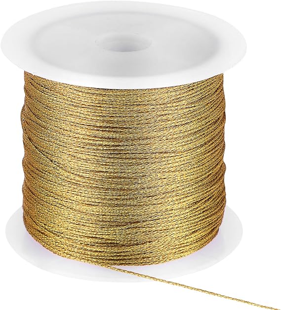 109 Yards/328 Feet Spool Gold Metallic Cord Tinsel String Gold Twine for Bracelet Making Jewelry Making Thread Gold Craft String Tinsel String Craft Making Cord Christmas Hanging Decorations