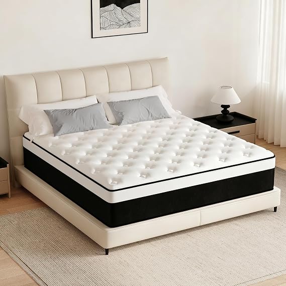 12 Inch Queen Hybrid Memory Foam Mattress in a Box | Individual Pocketed Spring, Medium Firm, Reinforced Edge Support, Pressure Relief & Motion Isolation, CertiPUR-US Certified