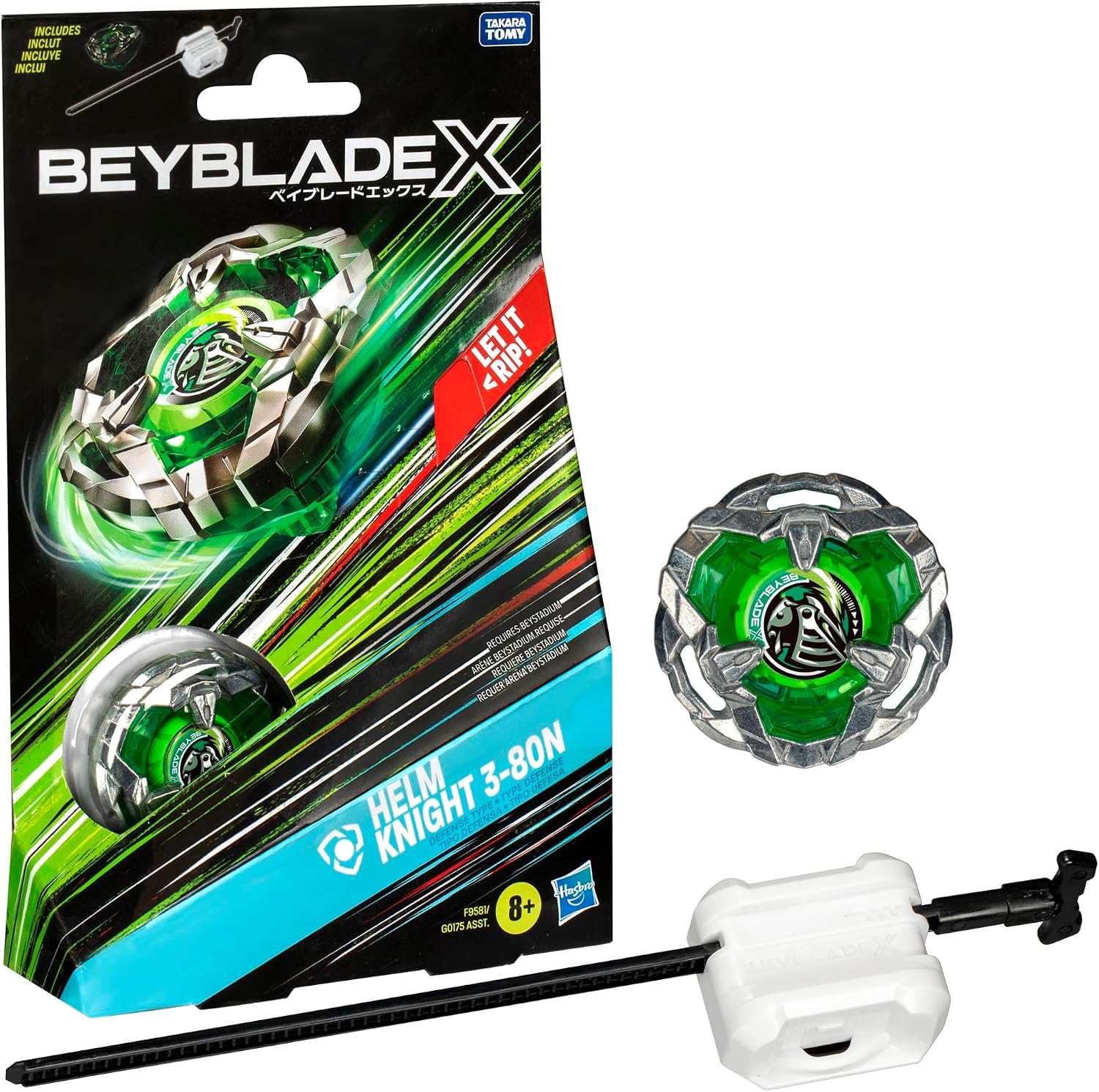 Beyblade X Helm Knight 3-80N Starter Pack Set with Defensive Right Spinning Top and Launcher Battle Top Toy for Boys and Girls 8 Years Old