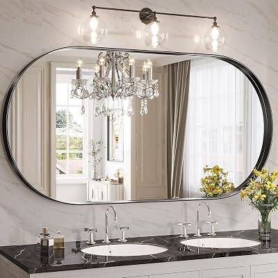 Brightify 60x30 Inch Black Oval Mirror for Bathroom, Oversized Large Full Length Mirror, Vanity Mirrors Metal Frame, Wall Mounted Mirror for Entry Wall Decorative Hang Vertical and Horizontal