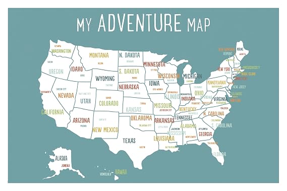 USA Adventure Wall Map Art Print, 18x12 Inches, Blue, Kid's USA Wall Map,children's Room Decor, Gender Neutral Nursery, Travel Nursery Decor,united States of America Map