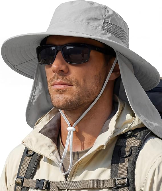 Sun Hats for Men Wide Brim Bucket Hat with Neck Flap for Fishing & Hiking Mens Sun Hat for UV Protection