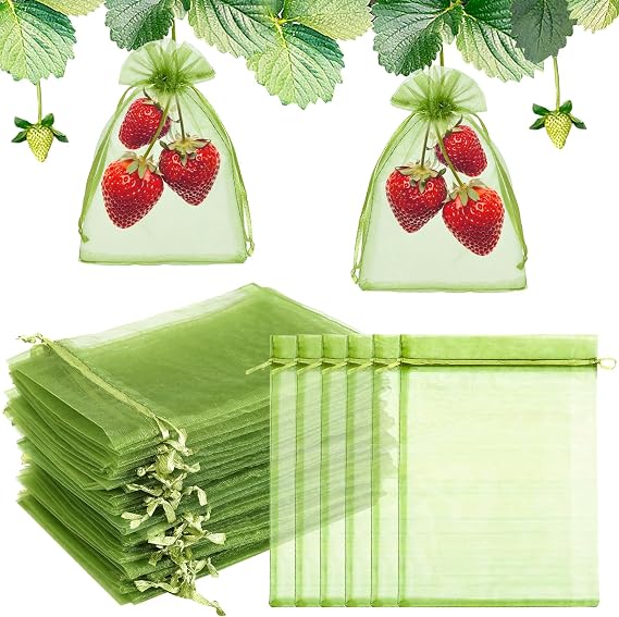 50 PCS 4X6 inches Fruit Protection Bags, Fruit Bags for Fruit Trees | Green Netting Fruit Cover Bags Drawstring Mesh Fruit Protectors