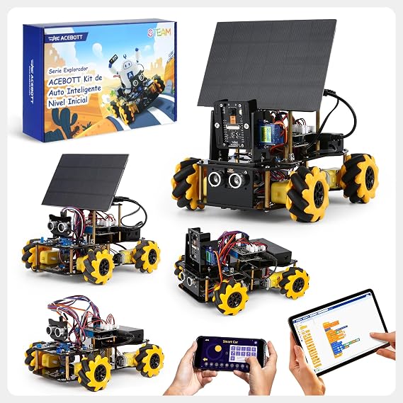 4-In-1 ESP32 Smart Camera Solar Robot Car, 4WD Remote Control Car Robotics Kit for 8-12 12-16+ Kids Teens, Electronics Programming STEM Toy Science Coding Kit Compatible with Arduino/Scratch/Phython