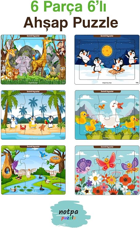 Çocuklar İçin Eğitici Ve Öğretici Ahşap 6 Parça 13x17 Renkli Puzzle 6'lı Set-606, 8692016027168