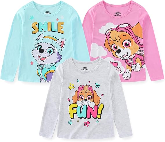 Paw Patrol Nickelodeon Everest and Skye Girls 3 Pack Long Sleeve Shirts