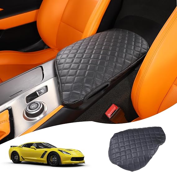 Auto Center Console Pad Compatible with Chevrolet Corvette C7 2014-2019 Center Console Pad Leather Armrest Cushion Cover Interior Accessories, Armrest Center Console Cover