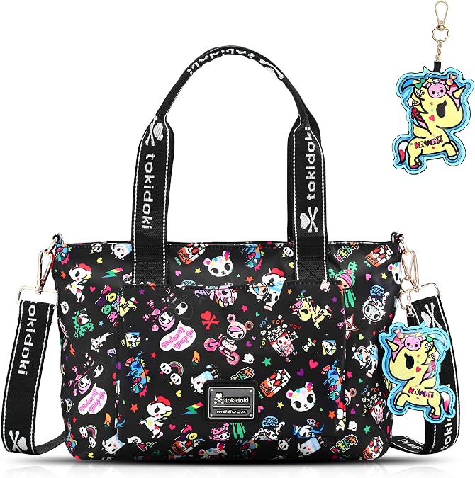 tokidoki Crossbody Hand Bag with Unicorno Keychain Shoulder Purse for Women | Officially Licensed, Unicorno Keychain, Polyester Fabric, Adjustable Strap, Smooth Zipper, 9.25"1.77"5.9" Size