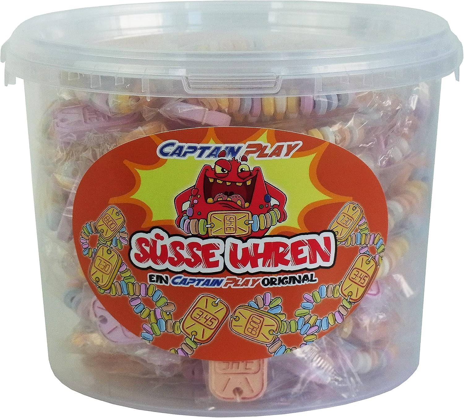 CAPTAIN PLAY Value Bucket with 50 Candy Watches Individually Wrapped - Vegan Friendly Candy Treats Multipack
