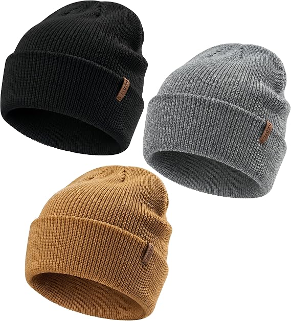 3 Pack Beanie for Men Women, Thermal Winter Knit Hats for Cold Weather
