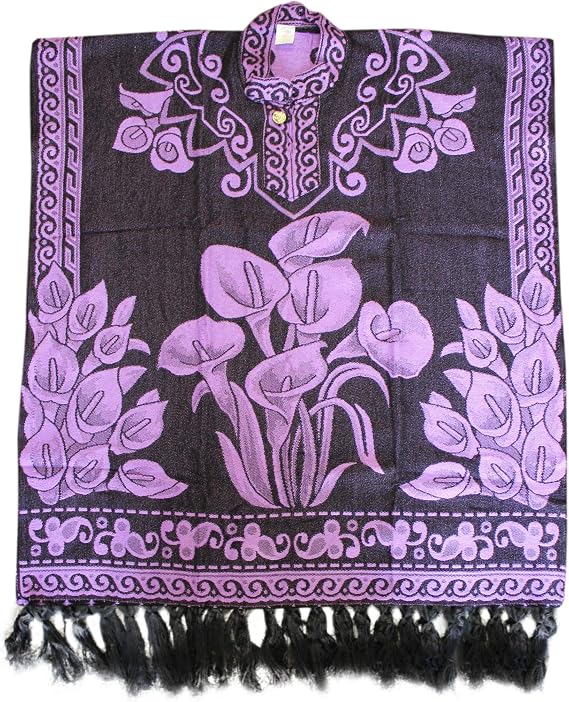 Del Mex Hand Woven Mexican Shawl Poncho Gaban Calla Lily Bouquet Alcatraz Flor