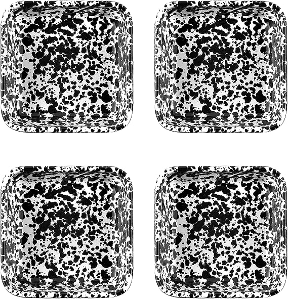 Crow Canyon Home Splatter Enamelware Small Square Trays, Set of 4, Black