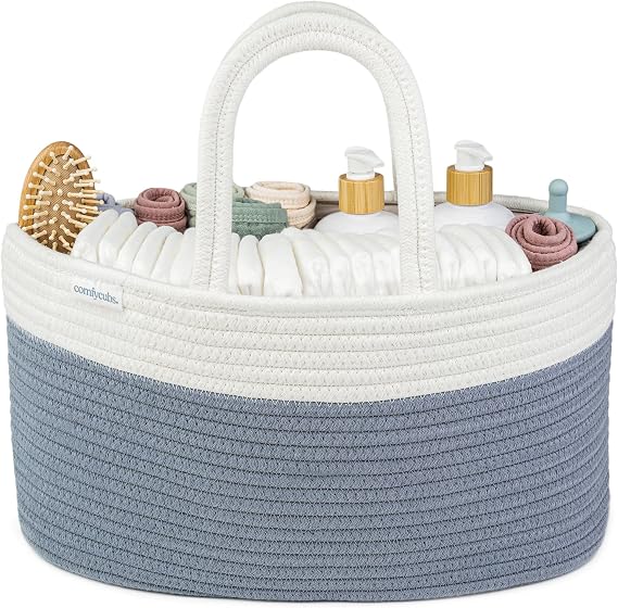 Comfy Cubs Rope Diaper Caddy Organizer - Baby Diaper Basket Pacific Blue