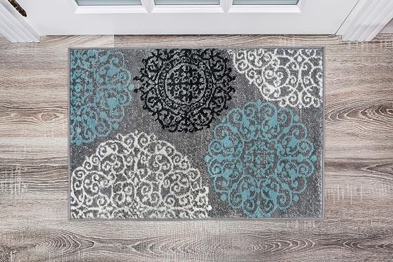 Rugshop Scroll Modern Floral Non-Shedding Living Room Area Rug Gray 2' x 3'