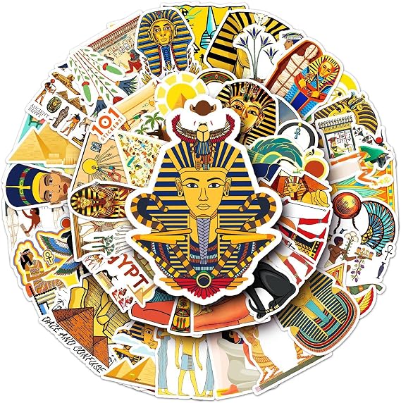 Egypt Pharaoh Stickers (50 PCS), Gift for Children, Teens, Adults, Boys, Girls - Waterproof, Ancient Egypt Vinyl Stickers for Scrapbook, Skateboard, Bike, Phone, Dairy