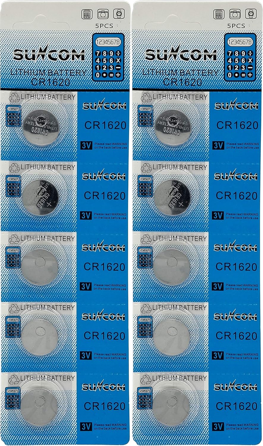 SUNCOM CR1620 Coin Cell SB-T17 ECR1620 DL1620 Audio Fan 2 Seats 10pcs