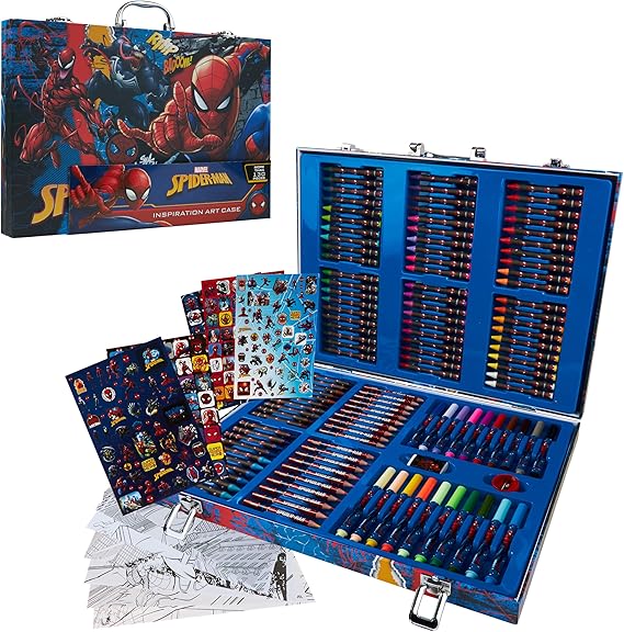 Marvel Avengers Art Set for Kids Colouring Pens Colouring Pencils Crayons 130+ Pieces Spiderman Art Supplies Boys Gifts (Multi Spiderman)