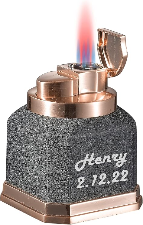 Visol Redferno Torch Lighter, Quad Flame, Refillable, Windproof, Adjustable Flame, Black Crackle and Copper Finish, Unique Cube Shape, Table Lighter