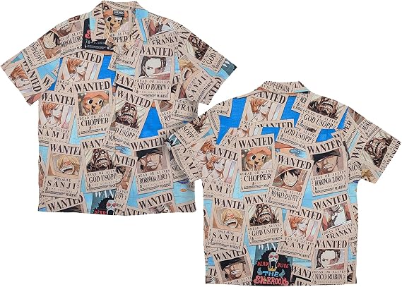 Ripple Junction One Piece Anime Mens Short Sleeve Button Down Shirt Straw Hat Pirates Officially Licensed
