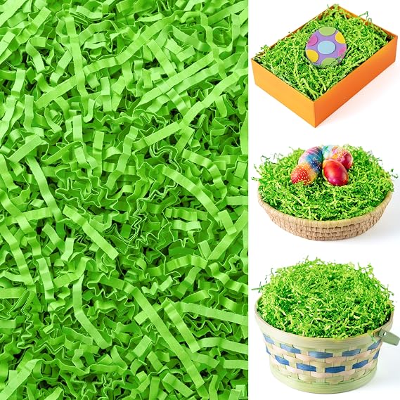 JOYIN 0.75 LB Easter Grass Gift Wrap Crinkle Filler Paper Shred (Light Green) for Basket Boxes Bags Filling, Gift Wrapping, Birthday Party Decoration, Easter Egg Hunt, Bridesmaid Party Favors(12 oz)