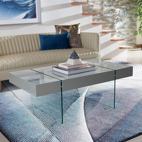 Safavieh Home Collection Jacob Modern Rectangular Floating Coffee Table COF7001B, 43.3" W x 23.6" L x 15.7" H, Grey/Glass Legs