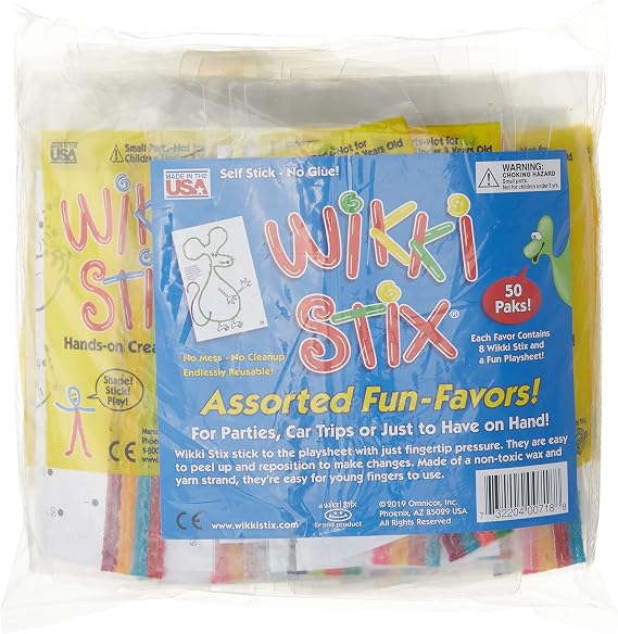 WikkiStix Fun Paks, Contains 50 Individual paks! Great for Parties, Travel, classrooms, Award/incentives, Restaurants Giving, Made in the USA