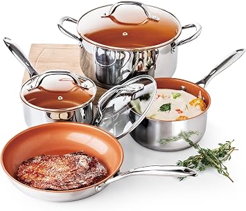 Redwood Copper 7 Piece Stainless Steel Cookware Set with Ceramic Titanium Non Stick, 1