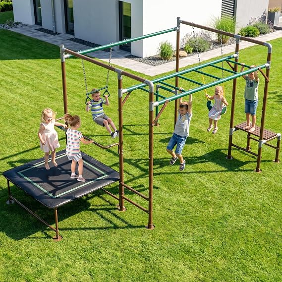 Outdoor Jungle Gym with Monkey Bars, Belt Swing & Trapeze Swing Bar | Swing Sets for Backyard, 550lbs Heavy Duty Powder-Coated Galvanized Steel Frame, Kids Playset & Playground Set, ASTM/CPSC